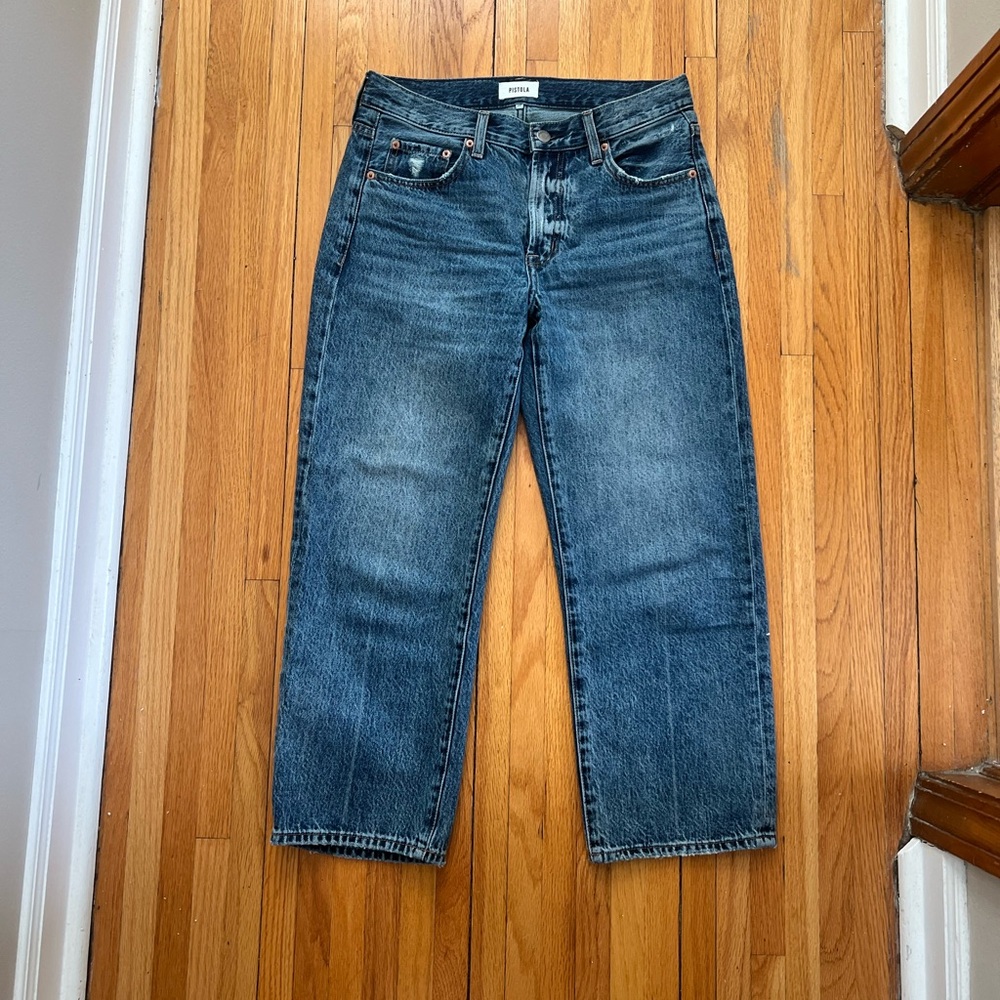 Pistola Petite Lexi Mid Rise Bowed Straight Leg Jeans